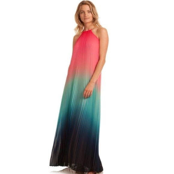 Trina Turk Plume Chain-Strap Pleated Maxi Dress size Large